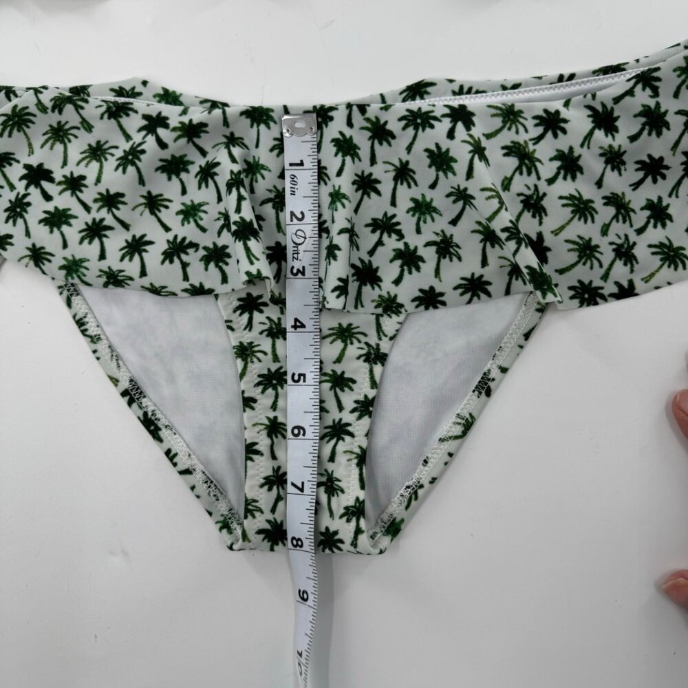 Milly Cabana Palm Print Bikini Set - M - Ruffled Top & Bottom - Green & White - Picture 6 of 9